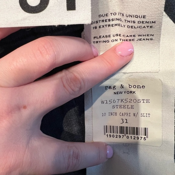 NWT Rag & Bone 10in Capri with Slit Distressed Faded Skinny Jeans Size 31 - Picture 8 of 12